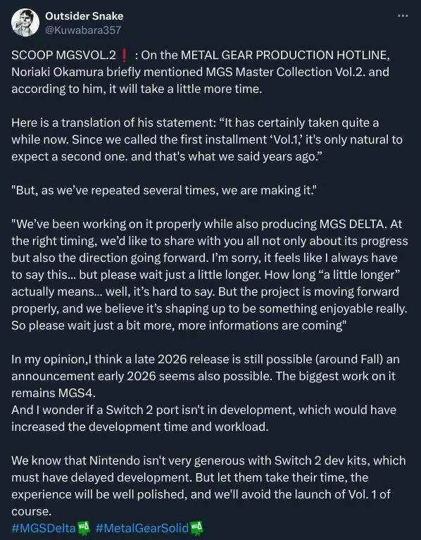 Metal gear solid: master collection vol. 2 официально в разработке — фанаты ждут mgs4